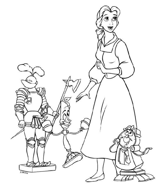 coloriage Belle et les domestiques